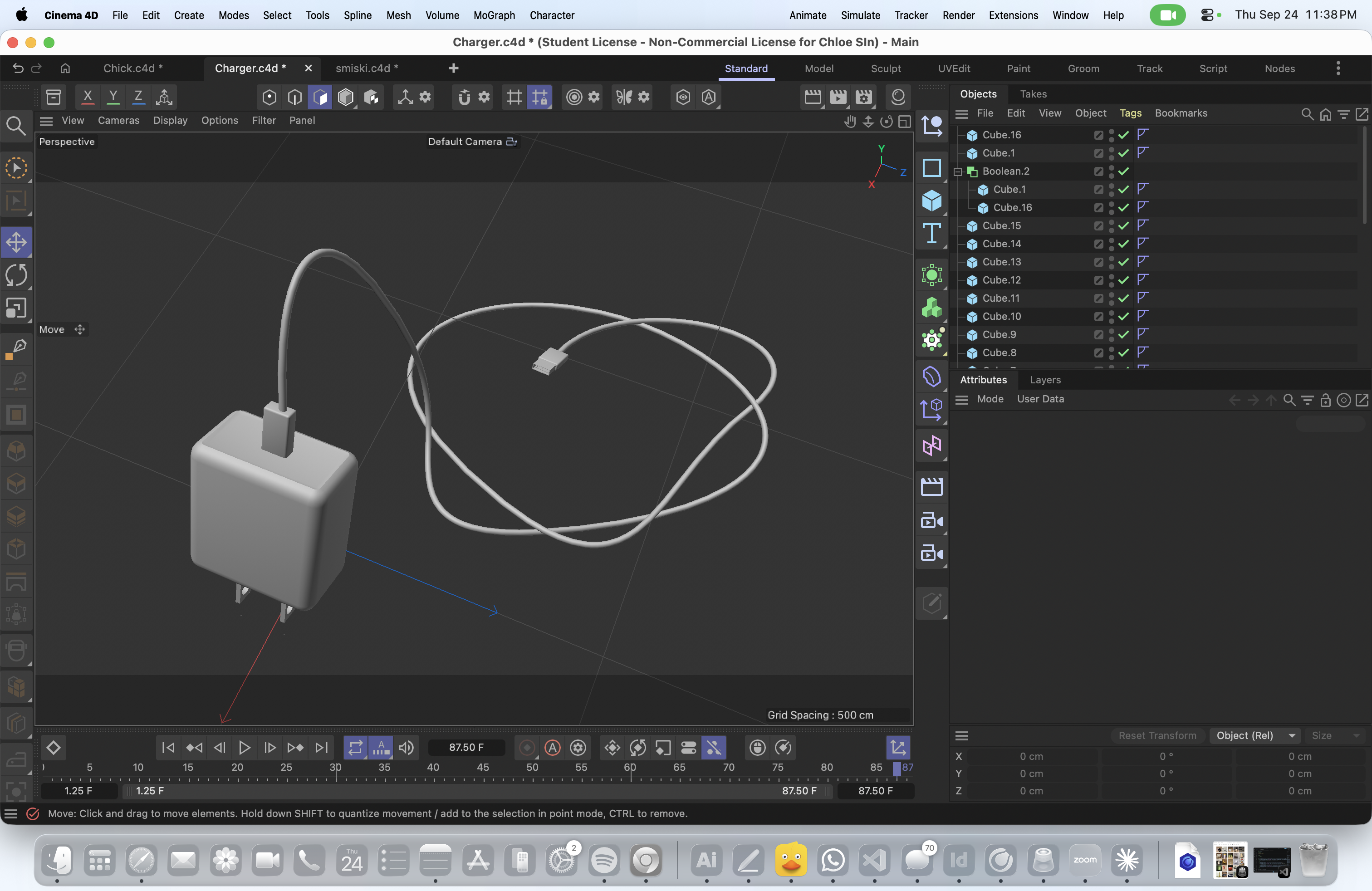 High-angle overview shot showing the entire charger brick and wire assembly